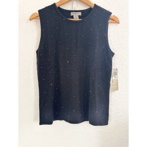NWT Designers Originals WMN Luxelon Black Sleeveless Embroidered Tank Top Size M